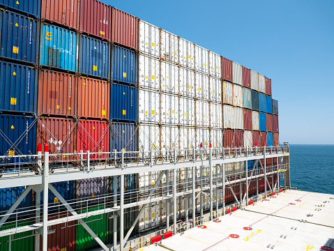 Reefer Container On Port Different Color And White Reefer Containers Loaded On Ultra Large ...