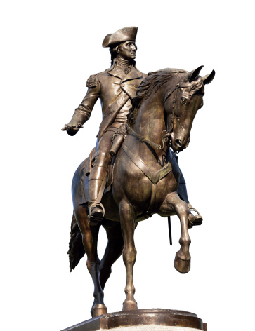 George Washington statue in Boston Public Garden, isolated on white bacground. Clipping path included.