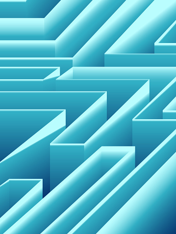 Geometric vector background in the labyrinth in isometric view. The concept of finding ways and solutions.