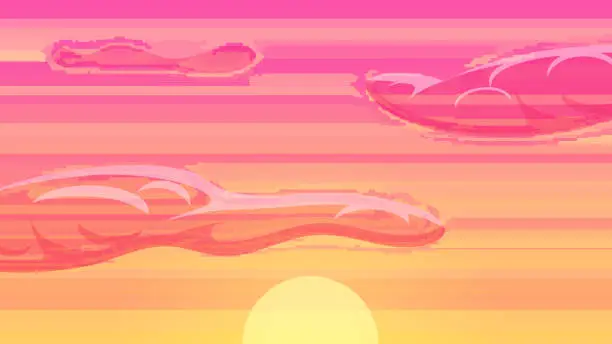 Vector illustration of Picturesque sunset in the sky with a glitch effect.