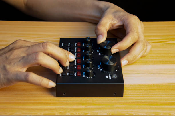 istock Top view of audio mixer and mixer. 1504346437