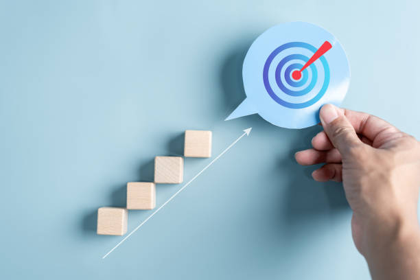 istock Business growth success achievement concept, hand arranging wooden block stacking as step stair or ladder for planning development leadership and customer target group concept. 1504387912