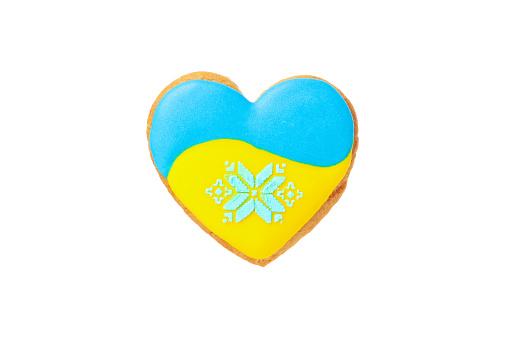 Cookie with Ukrainian colors isolated on white background
