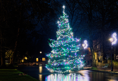 Christmas time at Bourton-on-the-Water in The Cotswolds.