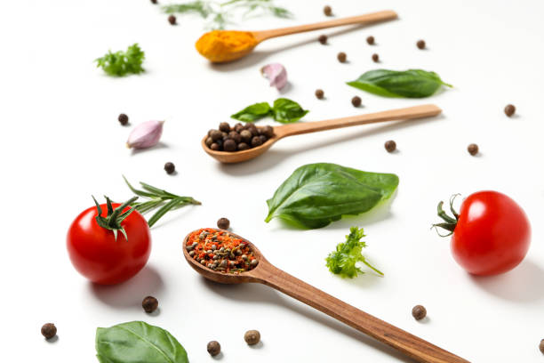 istock Different cooking ingredients and spices on white background 1504414016