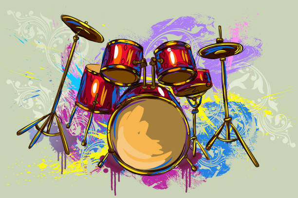 ilustraciones, imágenes clip art, dibujos animados e iconos de stock de colorido tambores - baterias musicales