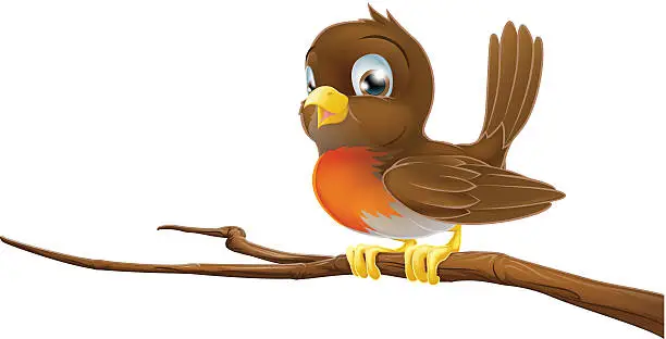 Vector illustration of Cute Robin sitting on a tree branch