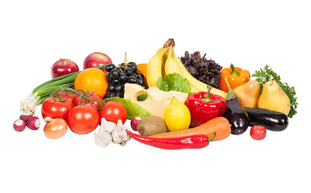 istock Fresh vegetables and fruits isolated on white 150445856