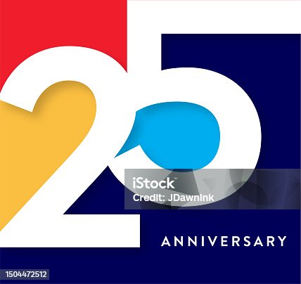 istock 25 Year Anniversary square label geometric typography design with vibrant colors 1504472512