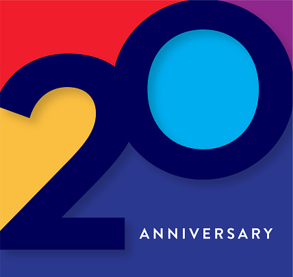 Vector illustration of a Year Anniversary Label geometric typography design with vibrant colors. Fully editable or place your logo into the design to customize. Includes vector eps and high resolution jpg.