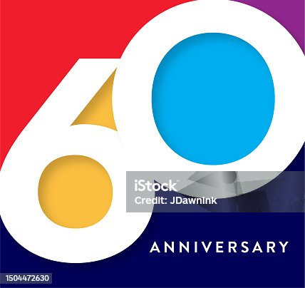 istock 60 Year Anniversary square label geometric typography design with vibrant colors 1504472630