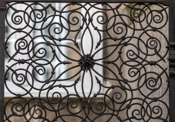 istock Balcony railing with grating in wrought iron. 1504474475