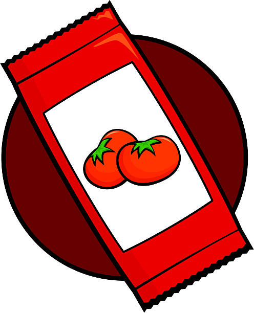 stockillustraties, clipart, cartoons en iconen met ketchup sachet - tomatenketchup