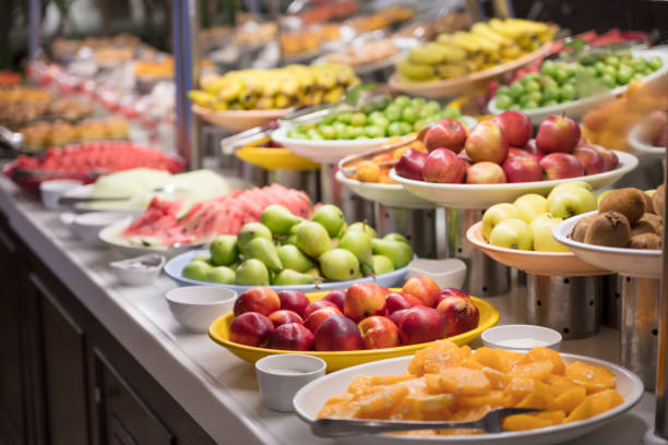 view on brunch table with a variation of cold dishes and sweets