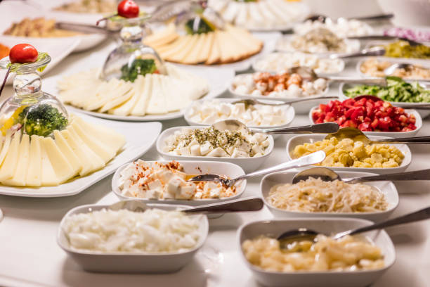 Catering cheese and appetizer buffet food in hotel restaurant