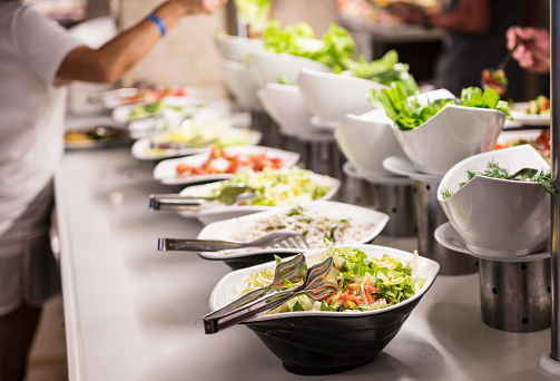 Catering salad buffet food in hotel restaurant