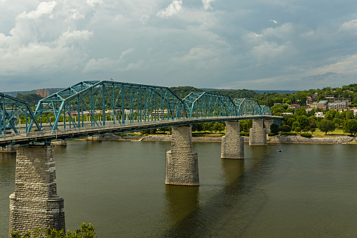 view to pedestrian walnut bridge and tennessee river in Chattanooga