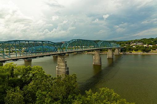 view to pedestrian walnut bridge and tennessee river in Chattanooga