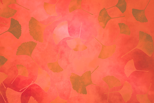 Falling Ginkgo Leaves on Watercolor Background - Autumn Leaf Colors - copy space