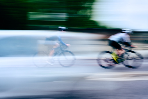 A long exposure image of cyclist