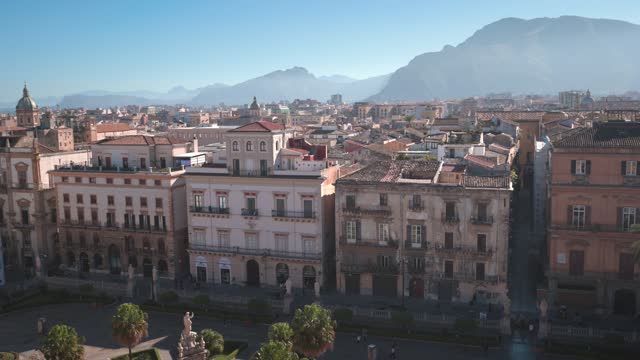 High angle view of Palermo skyline in Sicily Italy characterized by mountains surroundings and characteristic architecture