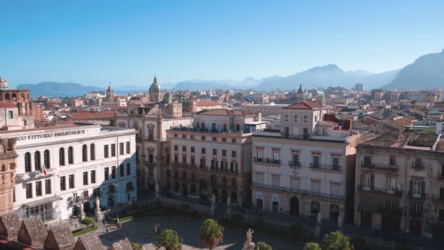 High angle view of Palermo skyline in Sicily Italy characterized by mountains surroundings and characteristic architecture
