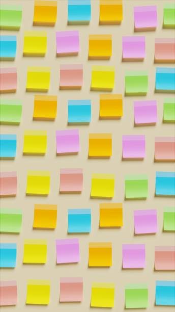istock 3d rendering of colored sticky note papers on cream wall, work and organization theme 1504517967