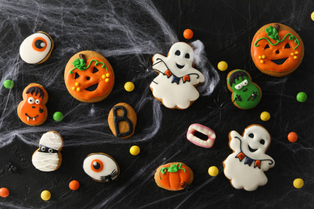 istock Concept of Halloween sweets, funny sweets, top view 1504524632
