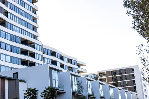 istock Modern apartment buildings, background with copy space 1504544478