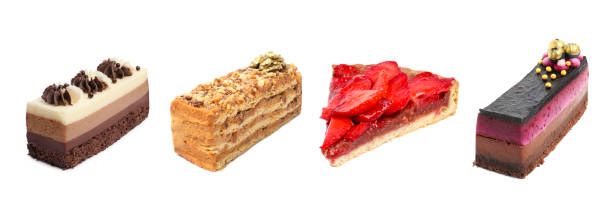 istock Set of different delicious cakes on white background 1504546180