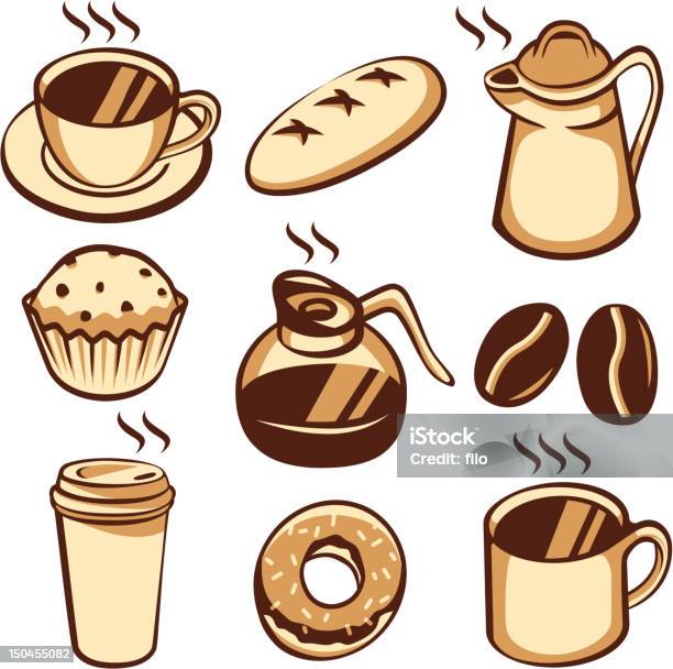 Kaffee Und Coffeeshopelemente Stock Vektor Art und mehr Bilder von Kaffee - Getränk - Kaffee - Getränk, Muffin - Kuchen und Süßwaren, Beige