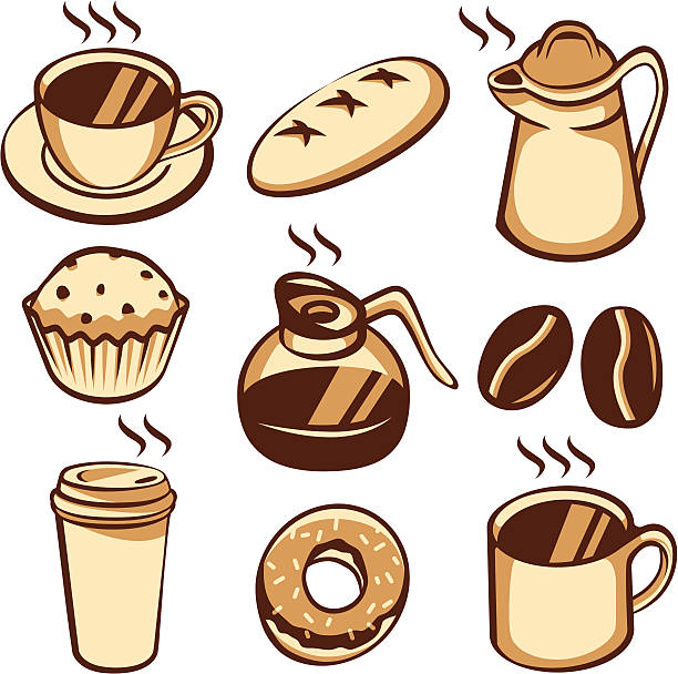 kawa i coffeeshop elementy - coffee muffin take out food disposable cup stock illustrations