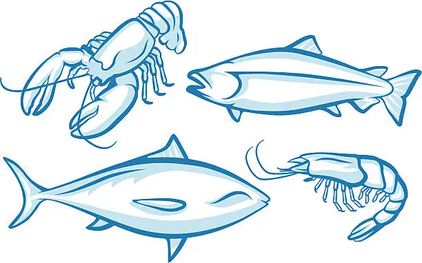 Vector illustration of Seafood Animals