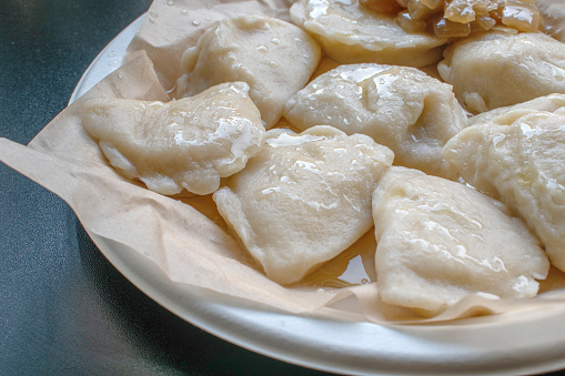 Close up of freshly boiled Chinese dumplings