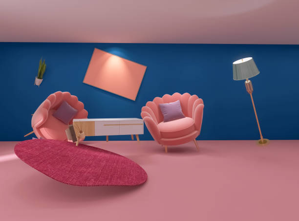 istock Room interior flying furniture 3d render, 3d illustration 1504569872