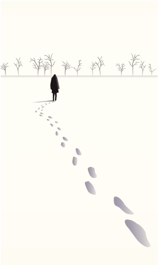 Illustration of someone walking in a field of snow