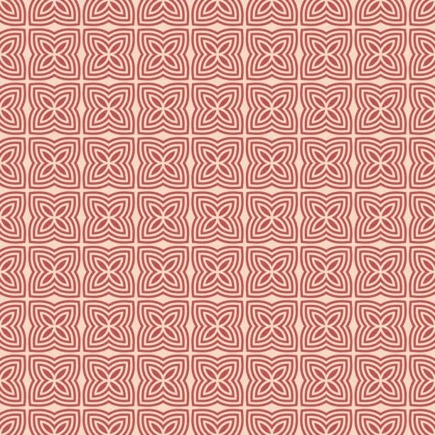 Vector illustration of Vector seamless pattern. Elegant geometric floral ornament. Red and beige color