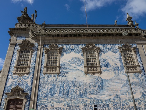An example of Azulejo, Portuguese painted tin-glazed ceramic tilework in Porto.