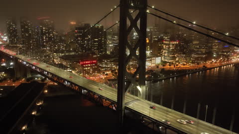 Aerial Nightscape of San Francisco and Bay Bridge