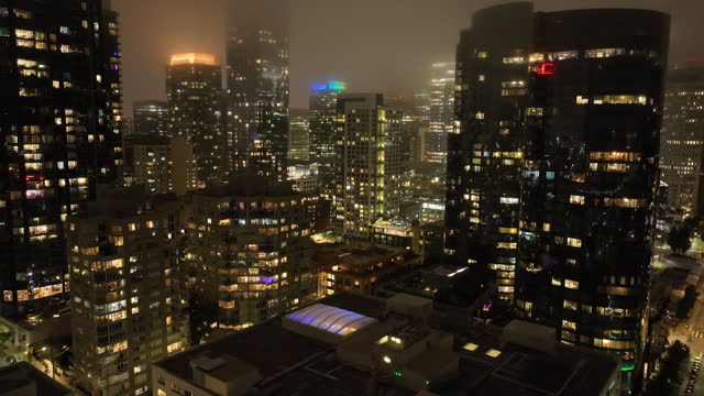 Aerial Nightscape of San Francisco and Bay Bridge