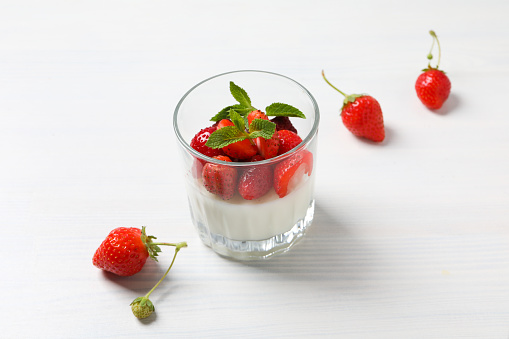 Delicious and sweet dessert - Panna Cotta, composition for tasty dessert concept