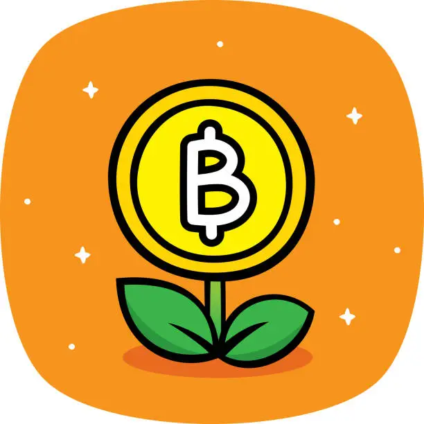 Vector illustration of Money Plant Bitcoin Doodle 1