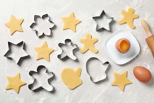 Concept of cooking tools, cookie cutters, top view