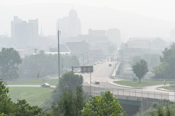 The City of Reading, Pennsylvania Covered in Smoke from Canadian Wildfires stock photo