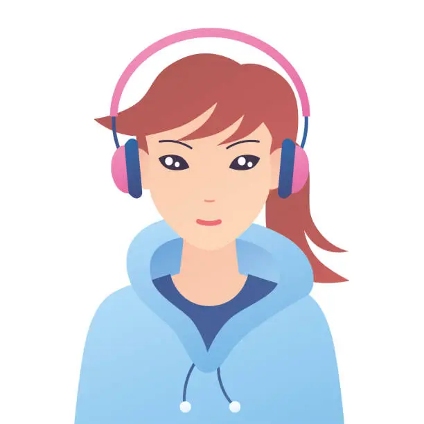 Vector illustration of Dreamy girl listening to music in a headphones