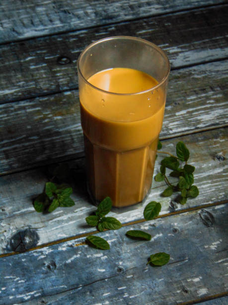 istock Chocolate drink with mint leaves on blue vintage background 1504801543