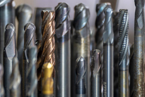 istock Close-up scene group of the used coating solid end mill.. 1504817352