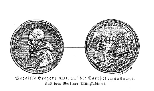 Medal with the portrait of pope Gregory III and the St. Bartholomew's night massacre, 16th century