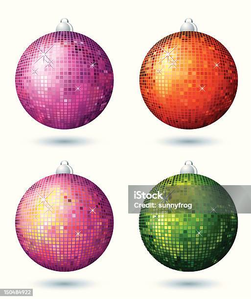 Четыре Зеркальный Шар — стоковая векторная графика и другие изображения на тему Зеркальный шар - Зеркальный шар, Краска, Оранжевый