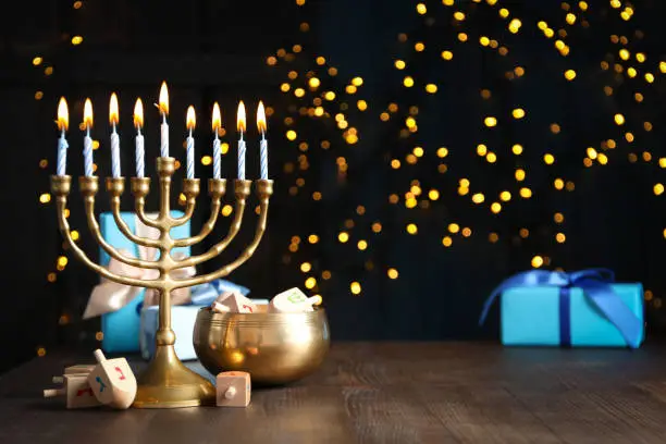 Photo of Сoncept of Jewish holiday, Hanukkah, space for text